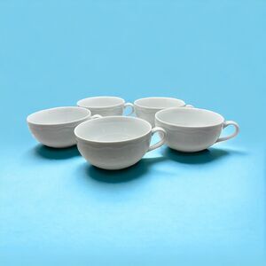Set of 5 Crate & Barrel White Porcelain WATER MUSIC Tea Cups Kathleen Wills